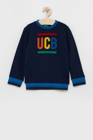 United Colors of Benetton Bluza bawełniana dziecięca kolor granatowy z aplikacją