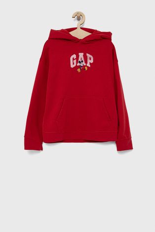 GAP Bluza dziecięca kolor czerwony z kapturem z nadrukiem
