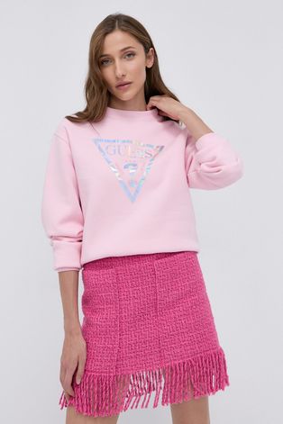 Guess Bluza damska kolor różowy z nadrukiem