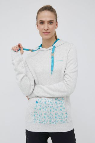 Sportska dukserica Viking Laxa za žene, boja: siva, s kapuljačom, s tiskom