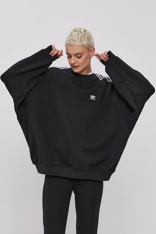 Adidas Originals Hanorac de bumbac femei, culoarea negru, cu imprimeu