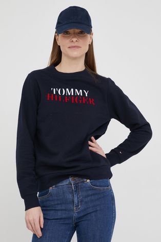Mikina Tommy Hilfiger dámská, tmavomodrá barva, s potiskem