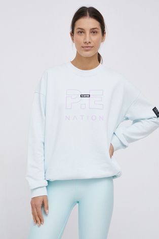 Bavlnená mikina P.E Nation dámska, tyrkysová farba, jednofarebná