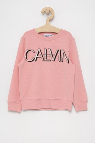 Dětská mikina Calvin Klein Jeans růžová barva, s potiskem