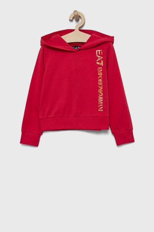 EA7 Emporio Armani Bluza dziecięca kolor różowy z kapturem z nadrukiem
