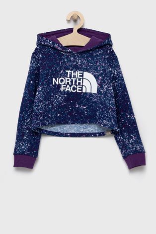The North Face Bluza bawełniana dziecięca kolor fioletowy z kapturem wzorzysta