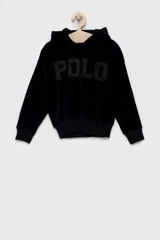 Polo Ralph Lauren Bluza dziecięca kolor czarny z kapturem gładka