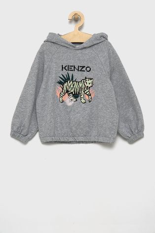 Dječja pamučna dukserica Kenzo Kids boja: siva, s kapuljačom