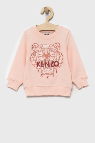 Detská bavlnená mikina Kenzo Kids ružová farba, s nášivkou