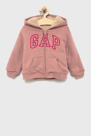 GAP Bluza dziecięca kolor różowy z kapturem z aplikacją