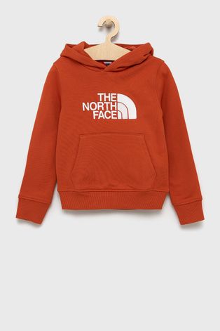 The North Face Bluzka bawełniana dziecięca kolor pomarańczowy z kapturem z aplikacją