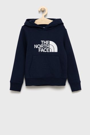 The North Face Bluza bawełniana dziecięca kolor granatowy z kapturem z aplikacją