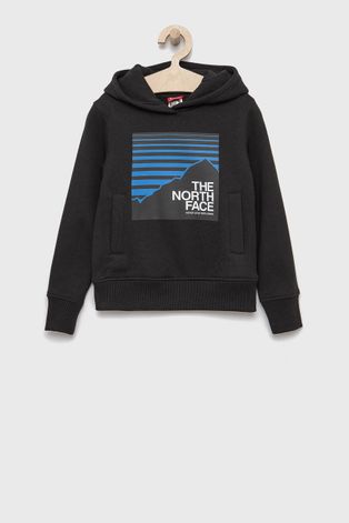 The North Face Bluza bawełniana dziecięca kolor czarny z kapturem z nadrukiem