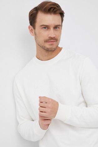 Guess Bluza bawełniana męska kolor biały z aplikacją