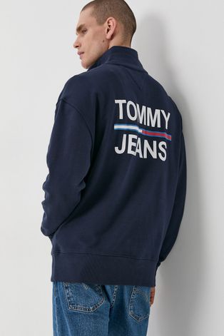 Bavlněná mikina Tommy Jeans pánská, tmavomodrá barva, s aplikací