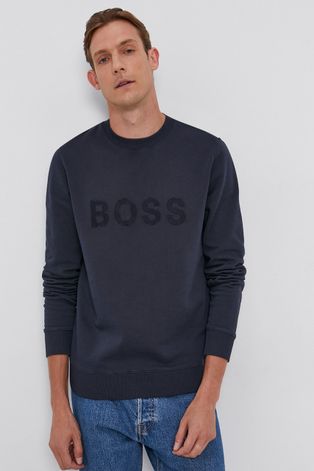 Boss Bluza bawełniana męska kolor granatowy z aplikacją