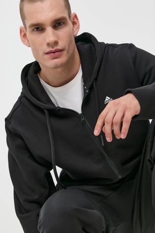 adidas Performance Bluza bawełniana męska kolor czarny z kapturem gładka