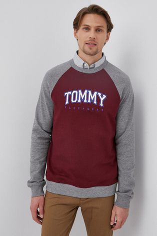 Tommy Hilfiger Bluza bawełniana męska kolor bordowy z nadrukiem