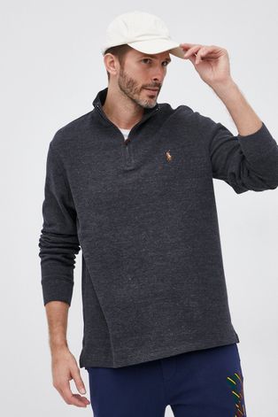 Bavlnený sveter Polo Ralph Lauren pánský, šedá farba
