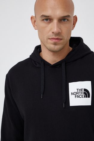The North Face Bluza bawełniana męska kolor czarny z kapturem z nadrukiem