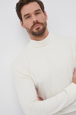 Tričko s dlhým rukávom Drykorn pánske, krémová farba, jednofarebné