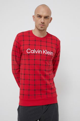 Pyžamová mikina Calvin Klein Underwear pánska, červená farba, s potlačou