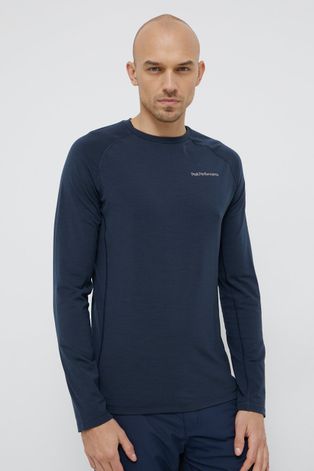 Vlnené tričko s dlhým rukávom Peak Performance tmavomodrá farba, jednofarebné