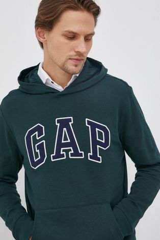 GAP Bluza bawełniana męska kolor zielony z kapturem z aplikacją