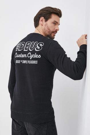 Памучен суичър Deus Ex Machina мъжки в черно с принт