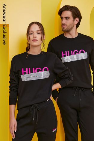 Хлопковая кофта Hugo цвет чёрный с принтом