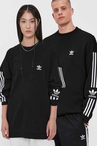 Adidas Originals pamut melegítőfelső fekete, nyomott mintás