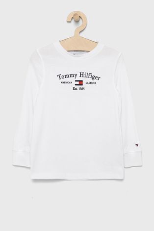 Dětská bavlněná košile s dlouhým rukávem Tommy Hilfiger bílá barva, s aplikací
