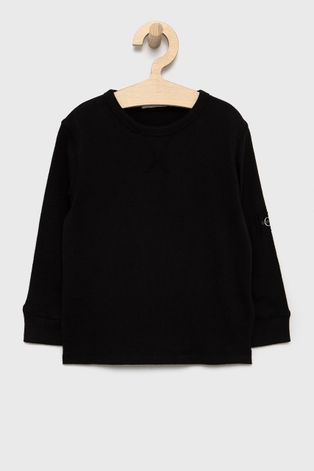 Dětská bavlněná košile s dlouhým rukávem Calvin Klein Jeans černá barva, s aplikací