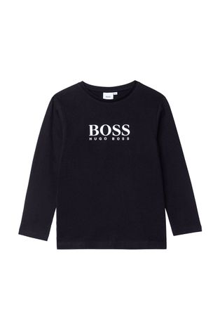 Dětské tričko s dlouhým rukávem Boss černá barva, s potiskem