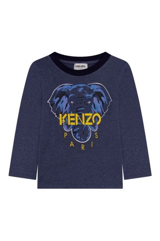 Dječja pamučna majica dugih rukava Kenzo Kids boja: tamno plava