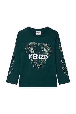 Kenzo Kids gyerek pamut hosszú ujjú felső zöld, nyomott mintás