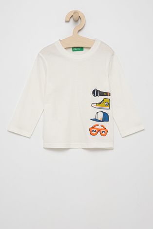 Detské tričko s dlhým rukávom United Colors of Benetton biela farba, s potlačou