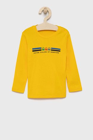 Detské tričko s dlhým rukávom United Colors of Benetton žltá farba, s potlačou
