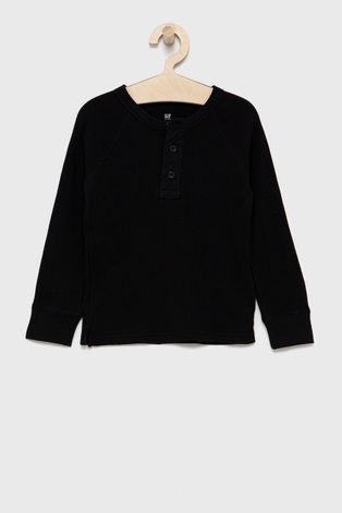 Dětská bavlněná košile s dlouhým rukávem GAP černá barva, hladká