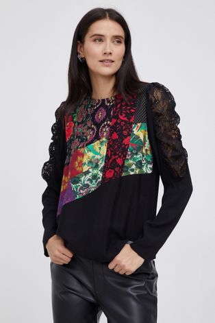 Блузка Desigual жіноча колір чорний з принтом