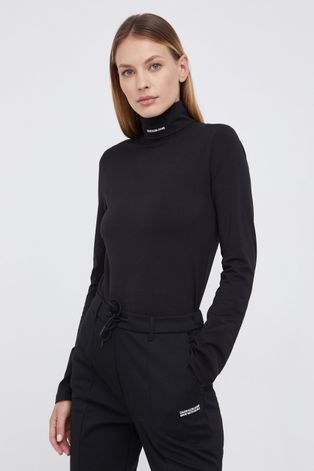 Блуза с дълги ръкави Calvin Klein Jeans дамска в черно с поло