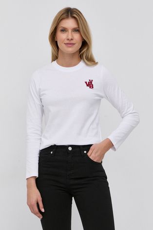 Bavlnené tričko s dlhým rukávom Victoria Victoria Beckham biela farba