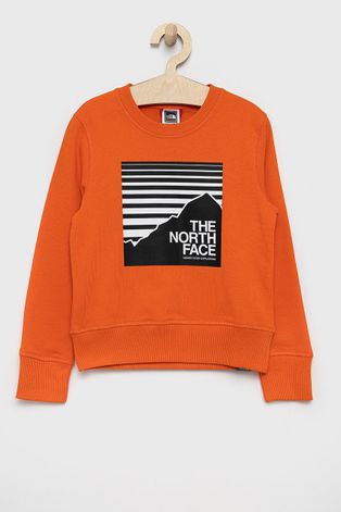 The North Face Bluza bawełniana dziecięca kolor pomarańczowy z nadrukiem