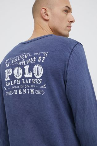 Bavlněné tričko s dlouhým rukávem Polo Ralph Lauren tmavomodrá barva, s potiskem