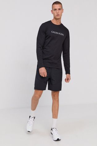 Tričko s dlouhým rukávem Calvin Klein Performance pánské, černá barva, s potiskem