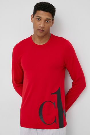Tričko s dlouhým rukávem Calvin Klein Underwear pánský, červená barva, s potiskem