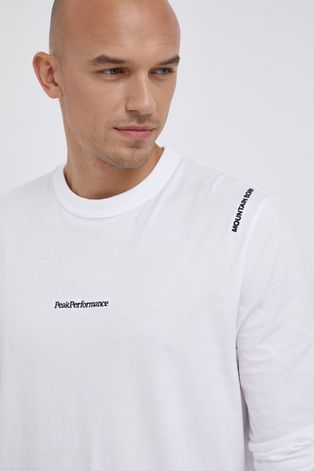 Памучна блуза с дълги ръкави Peak Performance в бяло с апликация