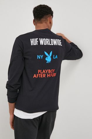 Памучна блуза с дълги ръкави HUF X Playboy в черно с принт