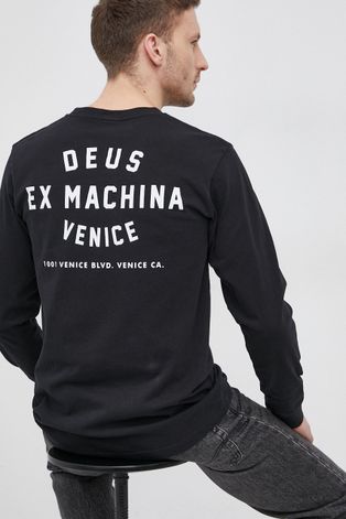 Памучна блуза с дълги ръкави Deus Ex Machina в черно с изчистен дизайн