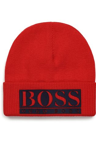 Detská čiapka Boss červená farba biela, z tenkej pleteniny
